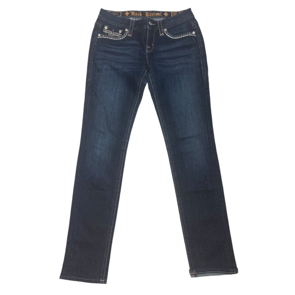 Rock Revival Sherry Easy Skinny Jeans Womens Sz 28 Fleur de Lis Festival Cowgirl